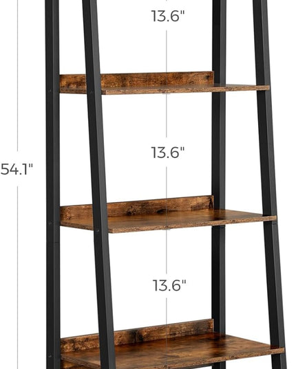 VASAGLE Bookshelf, 4-Tier Bookcase, Ladder Shelf for Home Office, Living Room, Bedroom, Kitchen, Rustic Brown and Ink Black ULLS054X01 - LeafyLoom