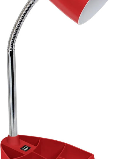 Simple Designs LD1056-RED Gooseneck Organizer Desk Lamp with iPad/Tablet Stand or Book Holder and USB Port, Red - LeafyLoom