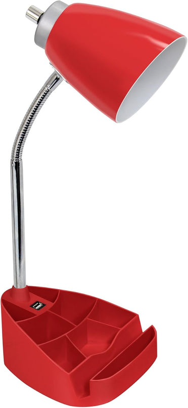 Simple Designs LD1056-RED Gooseneck Organizer Desk Lamp with iPad/Tablet Stand or Book Holder and USB Port, Red - LeafyLoom