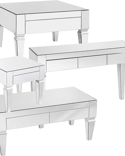 SEI Furniture Darien Contemporary Mirrored Rectangular, Rectangle Coffee Table, Silver - LeafyLoom