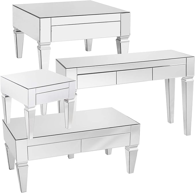 SEI Furniture Darien Contemporary Mirrored Rectangular, Rectangle Coffee Table, Silver - LeafyLoom