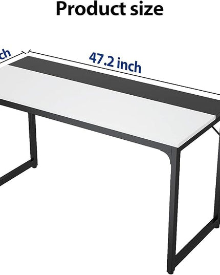 Foxemart 47 Inch Computer Table Sturdy Office Desk, Modern PC Laptop 47” Writing Study Gaming Desk for Home Office Workstation, White and Black - LeafyLoom