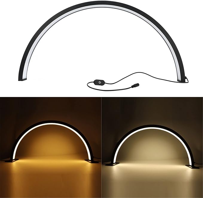 Half Moon LED Light for Nail, 3000-6000K Dimmable Half Moon Nail Desk Lamp with Touch Key, 35W Half Moon Fill Light with Lamp Holder for Lash Extension Beauty Tattoo Live Steaming - LeafyLoom