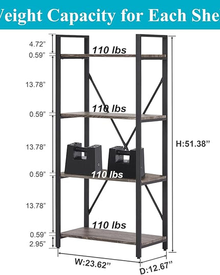BON AUGURE Industrial 4 Tier Bookshelf, Modern Open Etagere Bookcase, Wood Metal Book Shelves for Living Room, Bedroom and Office (Dark Gray Oak) - LeafyLoom