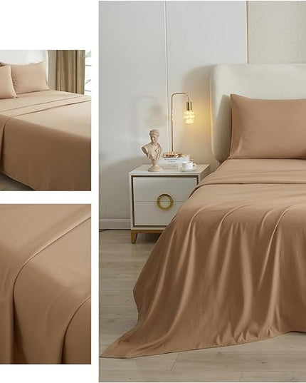 HighBuy Camel Beige Full Size Sheet Set Extra Soft Deep Pocket Sheets Set,4 Piece Bed Sheets Set Fit 16 Mattress,Wrinkle,Fade,Stain Resistant Cooling Bed Sheets,Pillowcases Set (Full,Camel Beige) - LeafyLoom