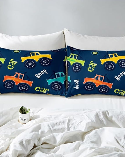 Cartoon Car Bedding Set Construction Kids Comforter Set Boys Girls Equipment Trucks Decor Comforter Microfiber Cartoon Car Excavator Tractor Duvet Set Bedroom Quilt Set Full - LeafyLoom
