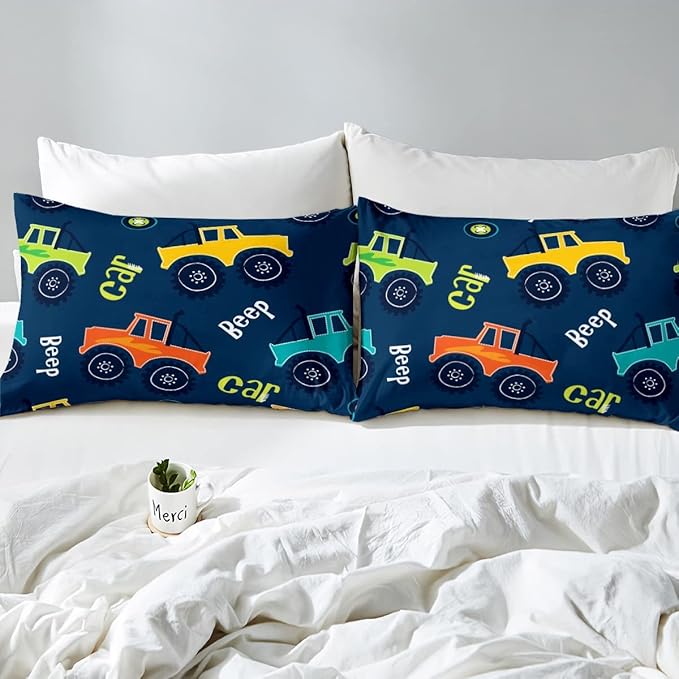 Cartoon Car Bedding Set Construction Kids Comforter Set Boys Girls Equipment Trucks Decor Comforter Microfiber Cartoon Car Excavator Tractor Duvet Set Bedroom Quilt Set Full - LeafyLoom