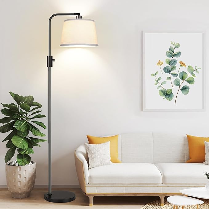 【Upgraded】 Dimmable Floor Lamp, 1000 Lumens LED Edison Bulb Included, Arc Floor Lamps for Living Room Modern Standing Lamp with Linen Shade, Tall Lamp for Bedroom Office Dining Room- Black - LeafyLoom