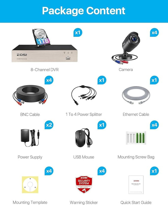 ZOSI 3K Lite Security Camera System with AI Human Vehicle Detection,H.265+ 8CH HD TVI Video DVR Recorder with 4X HD 1920TVL 1080P Indoor Outdoor Weatherproof CCTV Cameras,Remote Access,1TB Hard Drive ZOSI