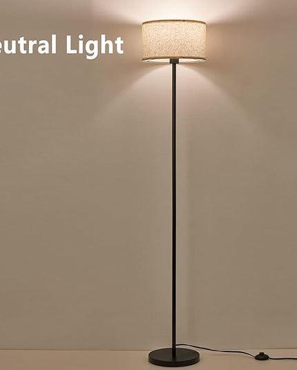 Modern Living Room Bedroom Floor Lamp with LED Bulb, Modern Vertical Lamp Drum Lampshade, 63 Feet High with Footswitch Black Lamp Post, Minimalist Design Vertical Lamp for Home Office Reading - LeafyLoom