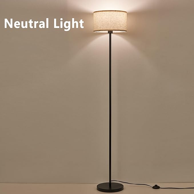 Modern Living Room Bedroom Floor Lamp with LED Bulb, Modern Vertical Lamp Drum Lampshade, 63 Feet High with Footswitch Black Lamp Post, Minimalist Design Vertical Lamp for Home Office Reading - LeafyLoom