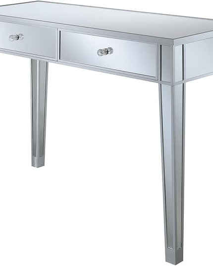 Convenience Concepts Gold Coast Desk 42" Console Table with 2 Drawers for Storage in Living Room, Office, Den, 42 x 15 x 30 inches, Silver/Mirror - LeafyLoom