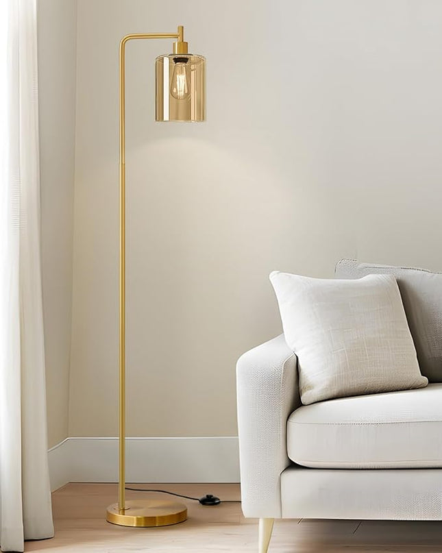 Oneach 66.5'' Floor Lamps for Living Room with Glass lampshade, Modern Gold Floor Lamp with Bulb Industrial Standing lamp for beroom, Tall Pole Lamps Office - LeafyLoom
