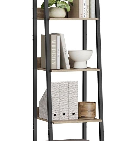 VASAGLE Bookshelf, 5-Tier Narrow Bookcase, Ladder Shelf for Home Office, Living Room, Bedroom, Kitchen, Camel Brown and Black ULLS109B50V2 - LeafyLoom