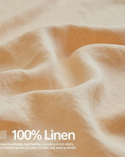 Simple&Opulence 100% Linen Sheet Set Solid Color-4 Pcs Washed French Linen Bed Sheets(1 Flat Sheet,1 Fitted Sheet,2 Pillowcases)-Breathable Bedding Set (Queen, Sand) - LeafyLoom