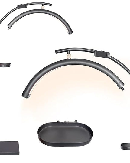 Lash Light Esthetician Lamp for Lash Extensions - LED Floor Lash Lamp Half Moon Ring Facial Light for Eyelash Tech with Pallets & Phone Holder Light for Tattoo Artists, Nail Tech X Black - LeafyLoom