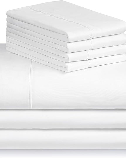 LuxClub 7 PC Split King Sheet Set Bed Sheets Deep Pockets 18" Eco Friendly Wrinkle Free Cooling Sheets Machine Washable Hotel Bedding Silky Soft - Snow White Split King - LeafyLoom