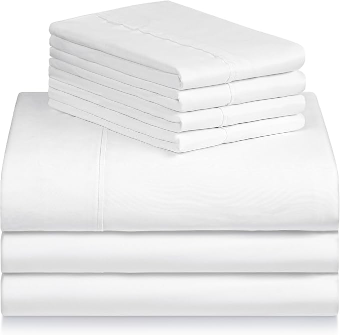 LuxClub 7 PC Split King Sheet Set Bed Sheets Deep Pockets 18" Eco Friendly Wrinkle Free Cooling Sheets Machine Washable Hotel Bedding Silky Soft - Snow White Split King - LeafyLoom