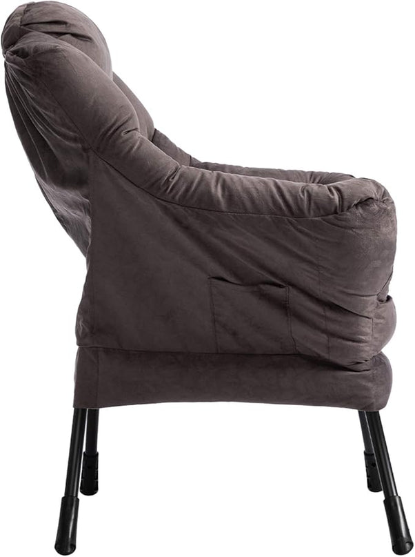 AcozyHom Modern Fabric Large Lazy Chair, Accent Oversized Comfy Reading Chair, Thick Padded Cozy Lounge Chair with Armrest, Steel Frame Leisure Sofa Chair for Living Room, Bedroom, Dorm, Coffee - LeafyLoom
