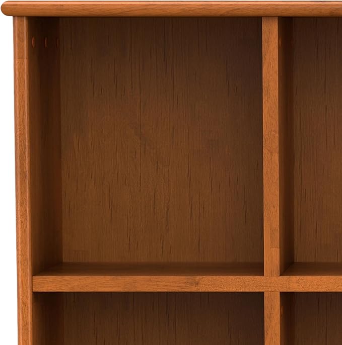 SIMPLIHOME Draper SOLID HARDWOOD 57 inch Wide Mid Century Modern 8 Cube Storage Sofa Table in Teak Brown for The Living Room, Study Room and Office - LeafyLoom