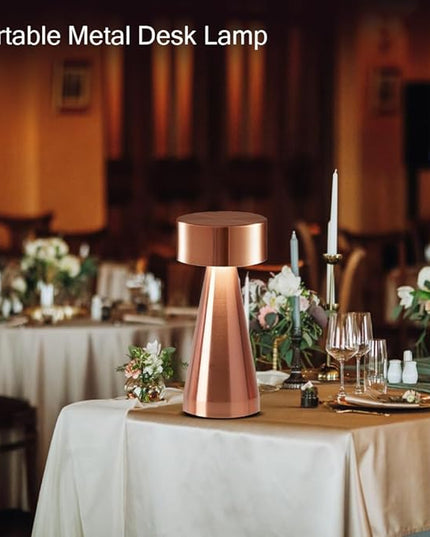 Portable Metal Desk Lamp, Cordless LED Table Lamp,3 Color Touch Control Rechargeable Lamp,3-Levels Brightness Room Decor Desk Lamp,Bedside Lamp,Night Light, Dining Room Lamp (Rose Gold) - LeafyLoom