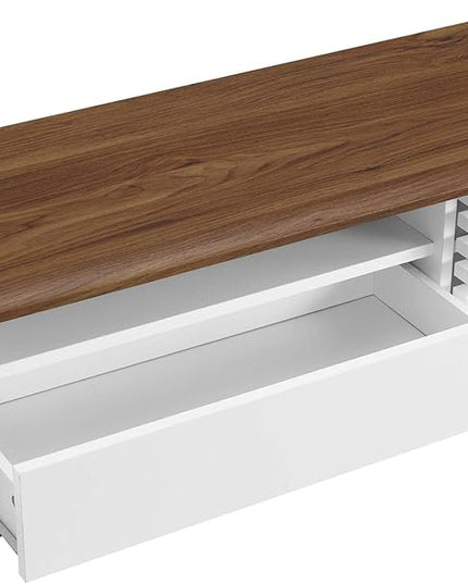 Modway Render Mid-Century Modern Low Profile 70 Inch TV Stand in Walnut White, 70" - LeafyLoom