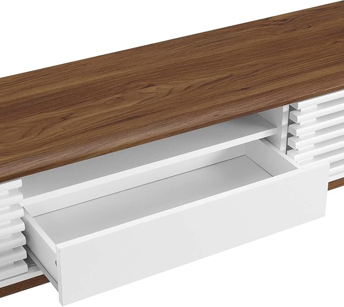 Modway Render Mid-Century Modern Low Profile 70 Inch TV Stand in Walnut White, 70" - LeafyLoom