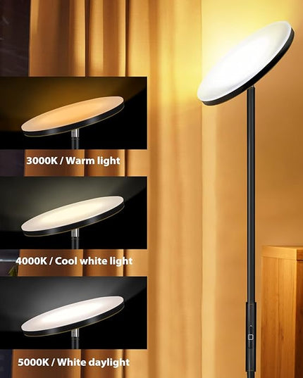 JOOFO Floor Lamp,30W/2400LM Sky LED Modern Torchiere 3 Color Temperatures Super Bright Floor Lamps-Tall Standing Pole Light with Remote & Touch Control for Living Room,Bed Room,Office (Black-Gold) - LeafyLoom