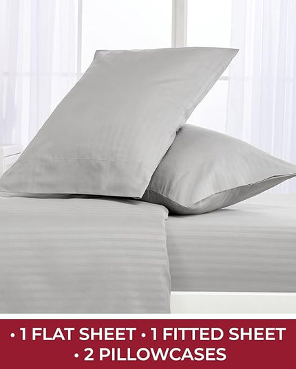 Mellanni Queen Sheets Set - 4 PC Iconic Collection Bedding Sheets & Pillowcases - Hotel Luxury, Extra Soft, Cooling Bed Sheets - Deep Pocket up to 16 inch (Queen, Striped Gray/Silver) - LeafyLoom
