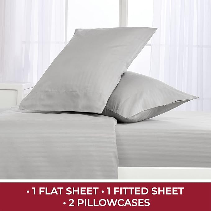 Mellanni Queen Sheets Set - 4 PC Iconic Collection Bedding Sheets & Pillowcases - Hotel Luxury, Extra Soft, Cooling Bed Sheets - Deep Pocket up to 16 inch (Queen, Striped Gray/Silver) - LeafyLoom