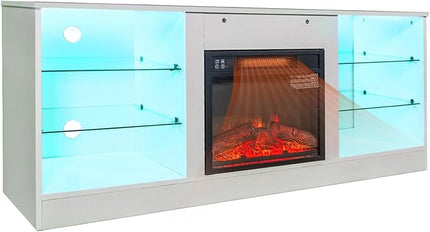 Fireplace TV Stand with LED Lights,Entertainment Center for TVs UP to 65" Televisions,Modern TV Console with Electric Fireplace for Living Room Bedroom - LeafyLoom