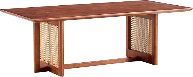 Rattan Coffee Table Rectangular Solid Wood Coffee Table with Cross Table Legs for Living Room Furniture - LeafyLoom