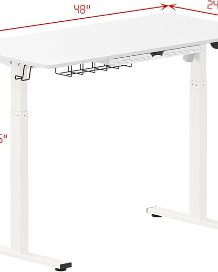 SHW Memory Preset Electric Height Adjustable Standing Desk, 48 x 24 Inches, White - LeafyLoom