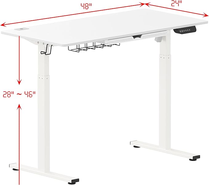 SHW Memory Preset Electric Height Adjustable Standing Desk, 48 x 24 Inches, White - LeafyLoom