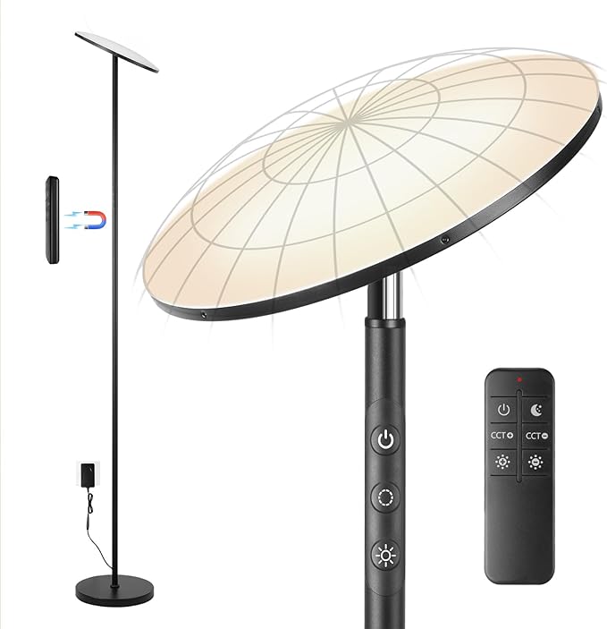 LED Floor Lamp, 36W 3600LM Super Bright Mushroom-Head Standing Lamp with Remote/Touch Control, Modern Torchiere Sky Lamp with 2700K-6500K Stepless Dimming, 69" Tall Lamp for Living Room Bedroom Office - LeafyLoom