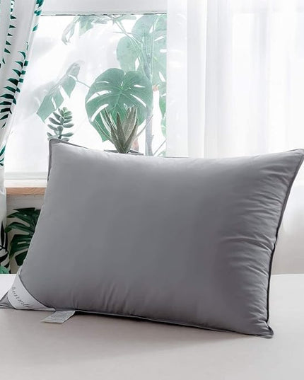 Grey Goose Feather Down Pillow for Back, Stomach or Side Sleepers 2 Pack,100% Cotton Cover Queen Size (20X30IN) Grey - LeafyLoom
