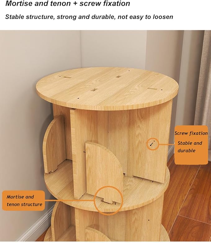 Rotating Bookshelf, 360 Display 2 Tier Floor Standing Bookcase Storage Rack for Kids&Adult, Wood Narrow Book Shelf Organizer for Bedroom, Living Room, Study Room - LeafyLoom