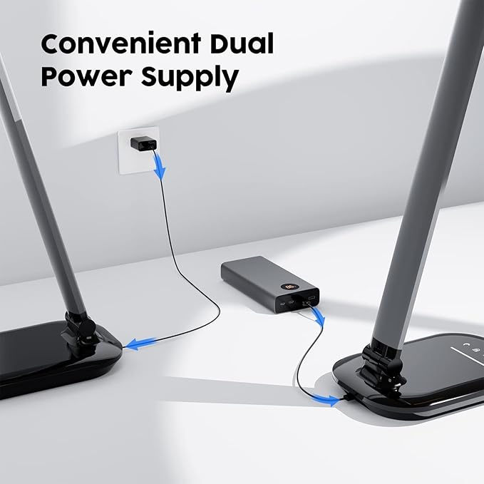 LED Desk Lamp, Table Lamp Reading Lamp with USB Charging Port, Desk Lamps for Home Office with 5 Color Temperature, 5 Brightness Levels, 1H Timer, Night Light, Desk Light for Bedroom - LeafyLoom