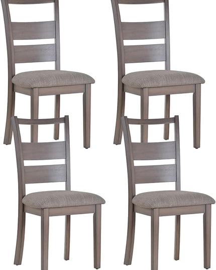 COLAMY Fabric Upholstered Dining Chairs Set of 4, Ladder High Back Dining Room Kitchen Side Chairs with Adjustable Foot Pegs, Light Brown - LeafyLoom