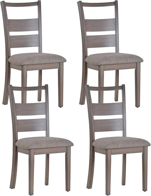 COLAMY Fabric Upholstered Dining Chairs Set of 4, Ladder High Back Dining Room Kitchen Side Chairs with Adjustable Foot Pegs, Light Brown - LeafyLoom
