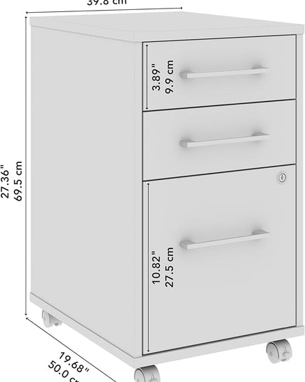 Bush Business Furniture Hustle 3 Drawer Rolling File Cabinet in White, Mobile Document Storage for Home and Professional Office - LeafyLoom