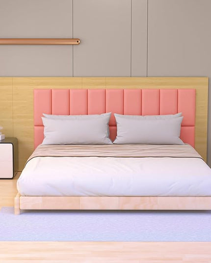 Peel and Stick Headboard Pink Upholstered Wall Panels, 4 Panels Sized 7.8" x 15.7", 3D Anti-Collision Soundproof Self-Adhesive Wall Panel for Bedroom，Living Room - LeafyLoom