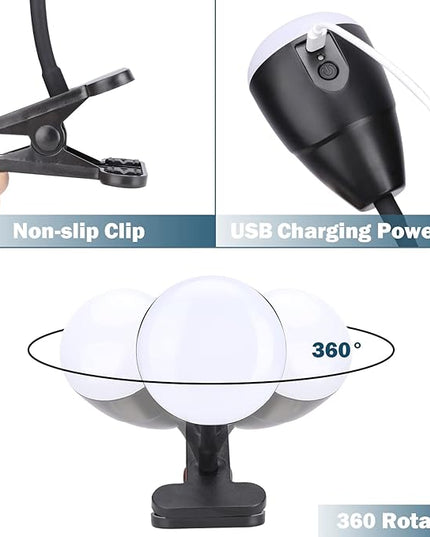 Afirst Clip on Light Outdoor Camping Light LED Clamp Lamp for Desk 4400mAh, Rechargeable Flexible Dimmable Lighting Reading Study Table Lamp, 11 Inches - LeafyLoom