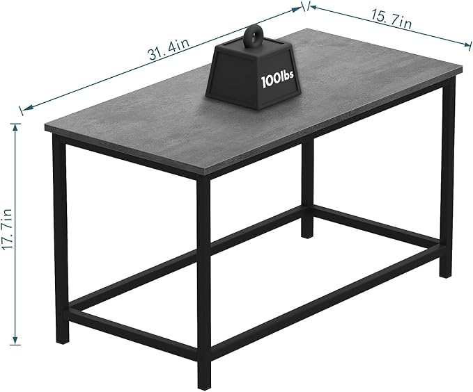 SAYGOER Small Rectangular Coffee Table Simple Modern Open Design Minimalist Center Table for Living Room Small Spaces, Easy Assembly, 31.5 x 15.7 x 17.7, Gray Black - LeafyLoom