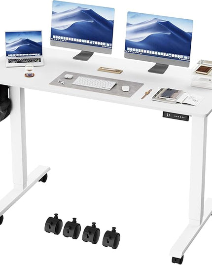 Electric Standing Desk 55 Inch, Ergonomic Height Adjustable Table with T-Shaped Metal Bracket Modern Computer Workstations for Home Office, White, 55 x 24 Inch - LeafyLoom