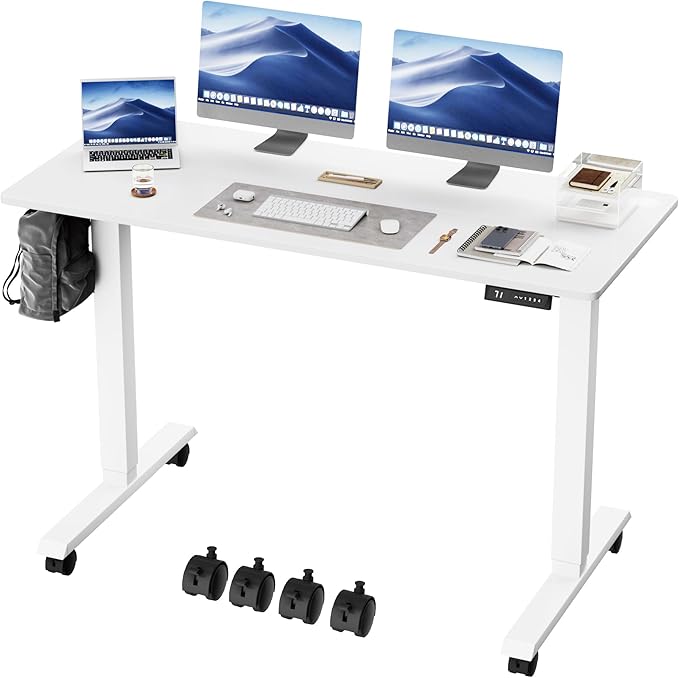 Electric Standing Desk 55 Inch, Ergonomic Height Adjustable Table with T-Shaped Metal Bracket Modern Computer Workstations for Home Office, White, 55 x 24 Inch - LeafyLoom