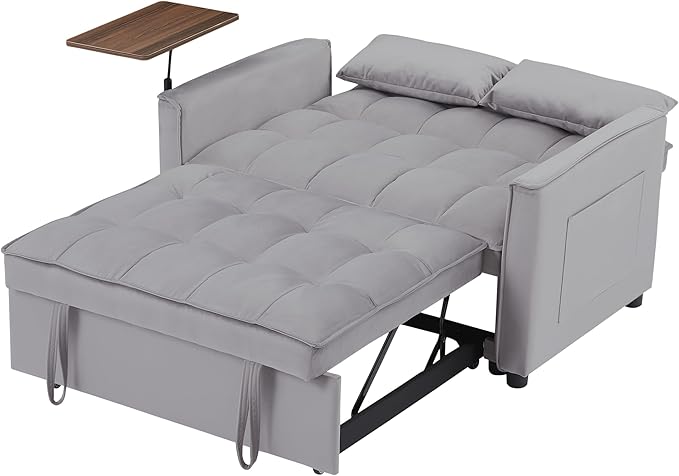Comfy Cute Tufted Upholstered Loveseat Sofa with Pull Out Sleeper Couch Bed and 2 Pillows,Modern Convertible Love Seat Sofabed for Computer & Coffee Living Room Furniture Sets - LeafyLoom