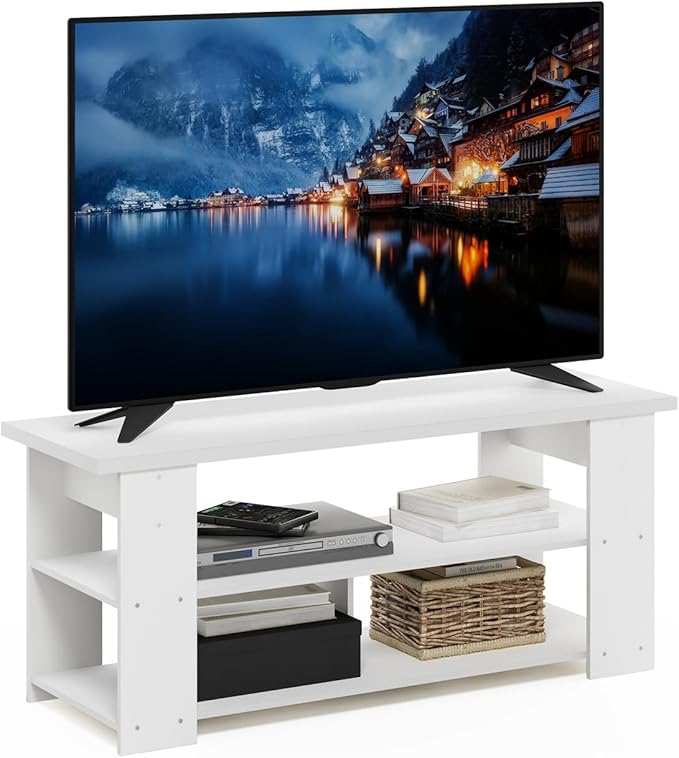 Furinno Jaya TV Stand Up to 55-Inch, White - LeafyLoom