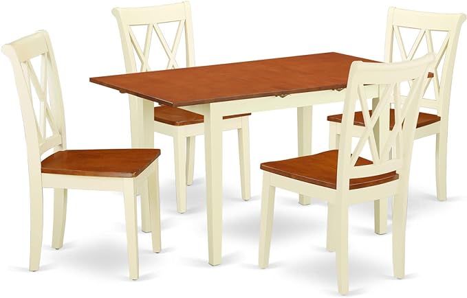 East West Furniture NOCL5-BMK-W 5 Piece Dinette Set for 4 Includes a Rectangle Dining Room Table with Butterfly Leaf and 4 Dining Chairs, 32x54 Inch, Buttermilk & Cherry - LeafyLoom