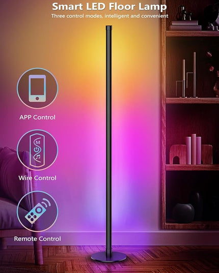 2 in 1 Dimmable Floor Lamp, Smart Corner LED Floor Lamp with App and Remote Control, 16 Million DIY Colors, Music Sync, Timer Setting Scene Modes for Bedroom, Living Room, Studio - LeafyLoom